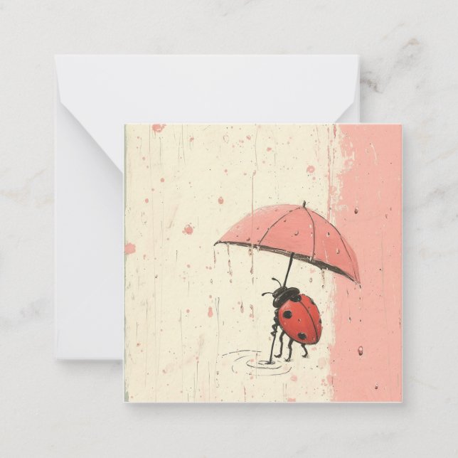 Raindrop Echoes: Minimalistische Ladybug Mitteilungskarte (Vorderseite)