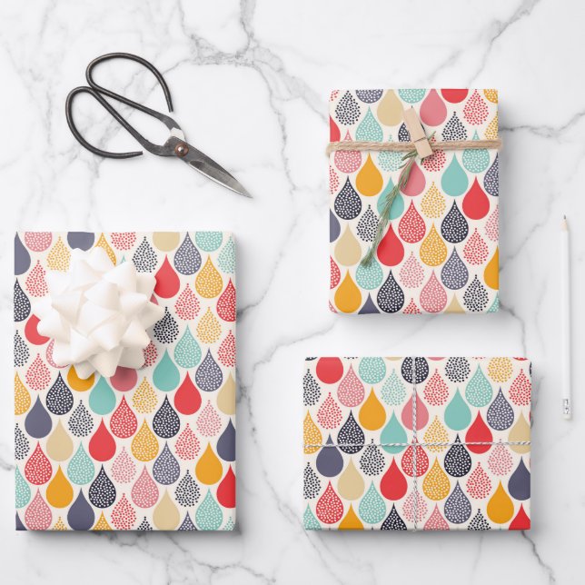Raindrop Pop Art Dot Muster Geschenkpapier Set (Vorderseite)