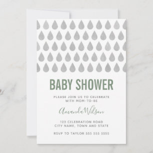 Raindrop Sage Green Gray Watercolor Babydusche Einladung