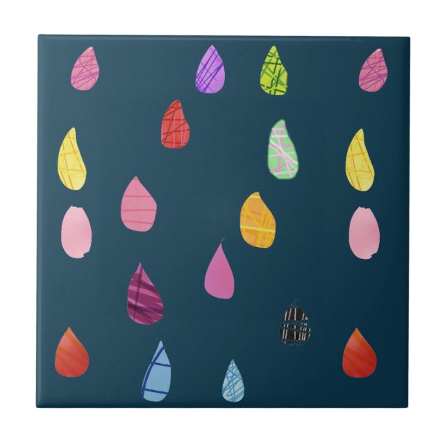 Raindrops Art Collage niedliche Collage boho Fliese (Vorderseite)