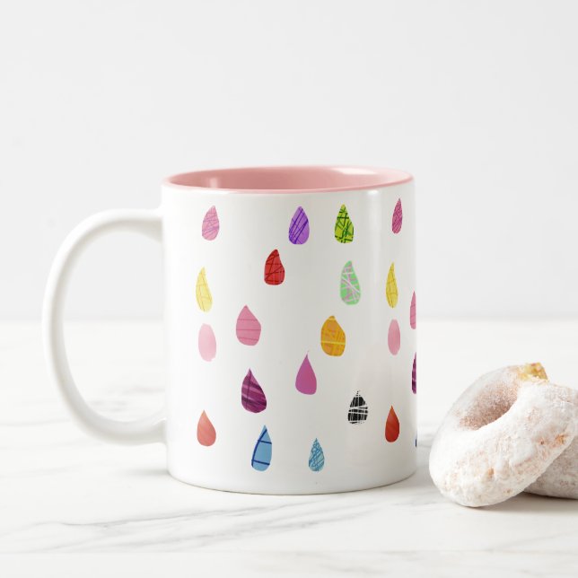 Raindrops Art Collage niedliche Collage boho Zweifarbige Tasse (Mit Donut)