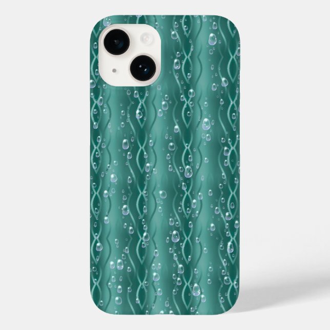 Raindrops auf grünem Metall Case-Mate iPhone 14 Hülle (Rückseite)