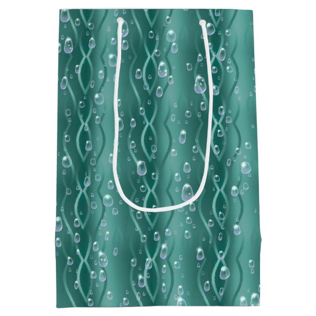 Raindrops auf grünem Metall Mittlere Geschenktüte (Rückseite)