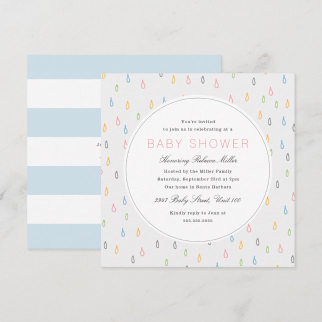 Raindrops Baby Shower Einladung (Vorne/Hinten)