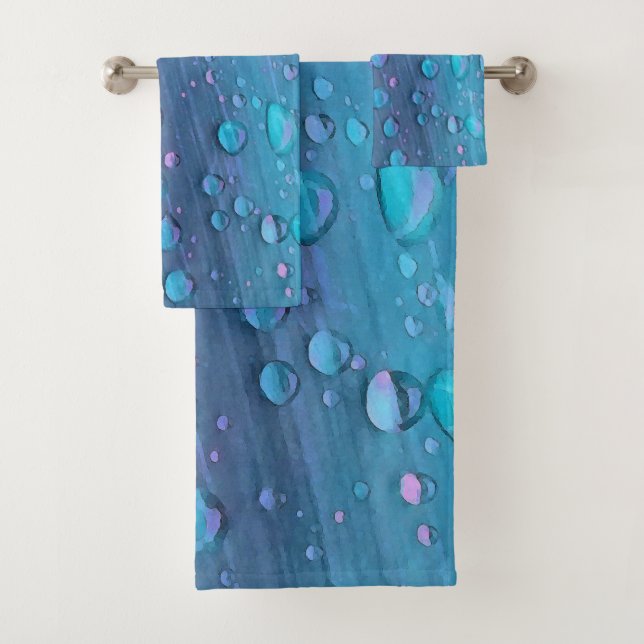 Raindrops Closeup, Spacey Blues Badhandtuch Set (Insitu)