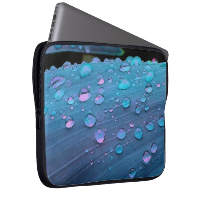 Raindrops Closeup, Spacey Blues Laptopschutzhülle (Vorne Rechts)