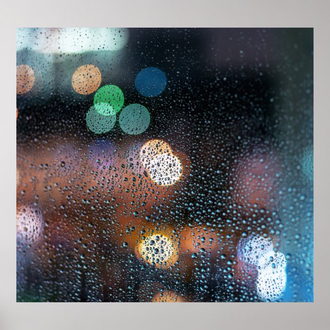 Raindrops, Nachtstadt: Fensterblick. Poster (Vorne)