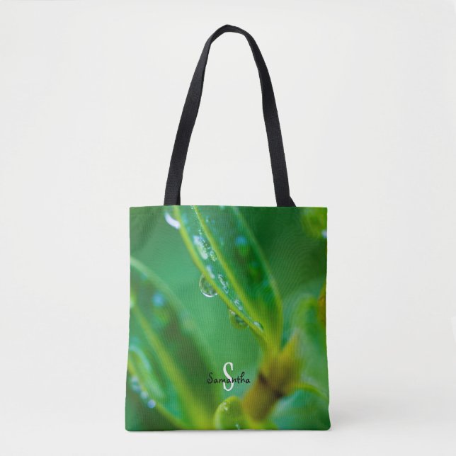 Raindrops on Green Leaves Tote bag Tasche (Vorderseite)