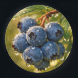 Raindrops on Ripe Blueberries Pappteller<br><div class="desc">Ripe blueberries hang from a branch,  adorned with dewdrops,  while the sunlight casts a warm glow around their vibrant blue hue</div>