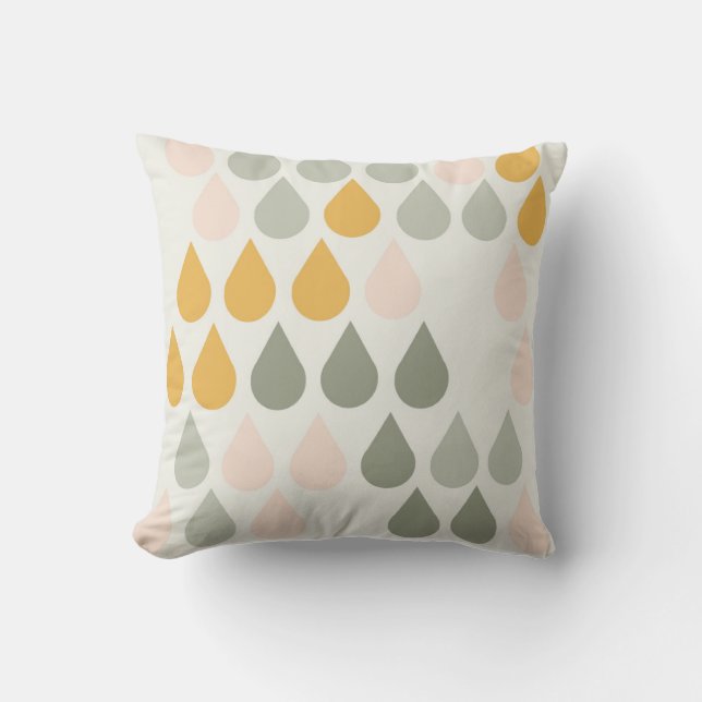 Raindrops Pastel Print Pink Sage Green Senf Kissen (Vorderseite)