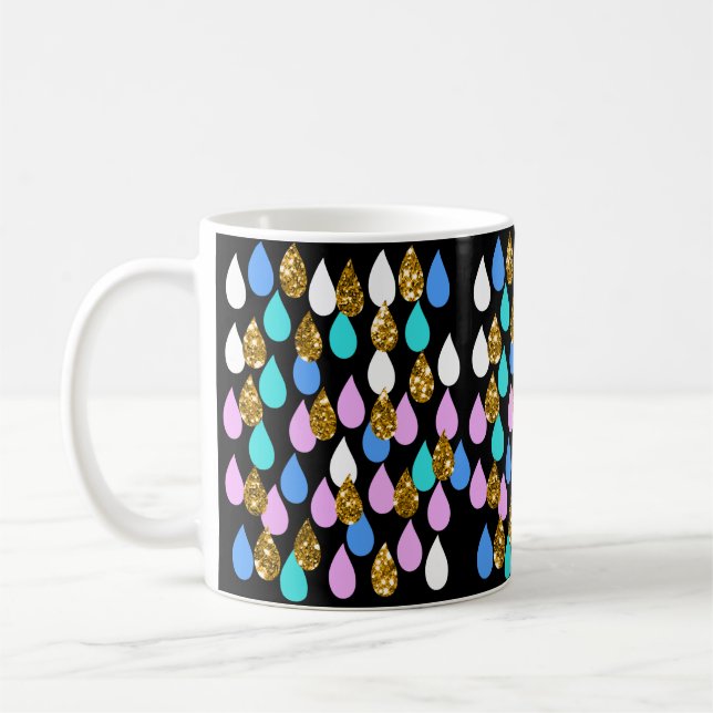 Raindrops und Gold-Glitzer Kaffeetasse (Links)