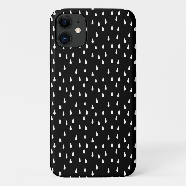 Raindrops Whimsical White Pattern auf Schwarz Case-Mate iPhone Hülle (Rückseite)