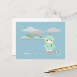 Rainey Day Mochi mit einem Aquamarinen Raincoat Fr Postkarte