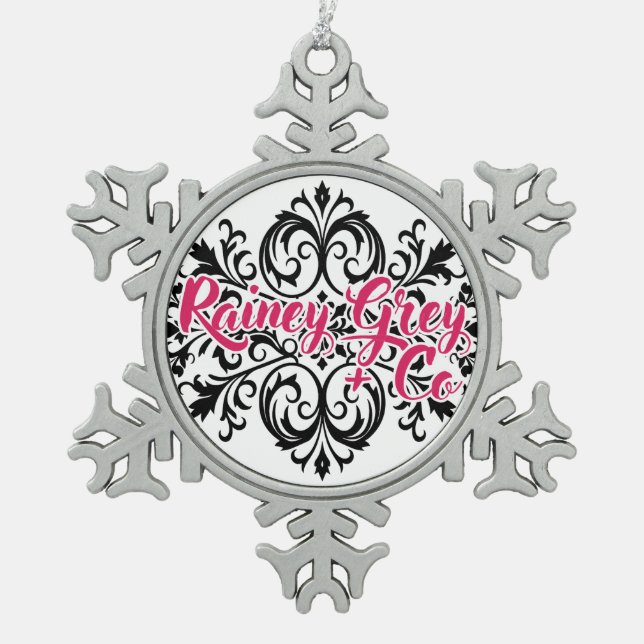 Rainey Grey + Co-Logo [7] Schneeflocken Zinn-Ornament (Vorderseite)