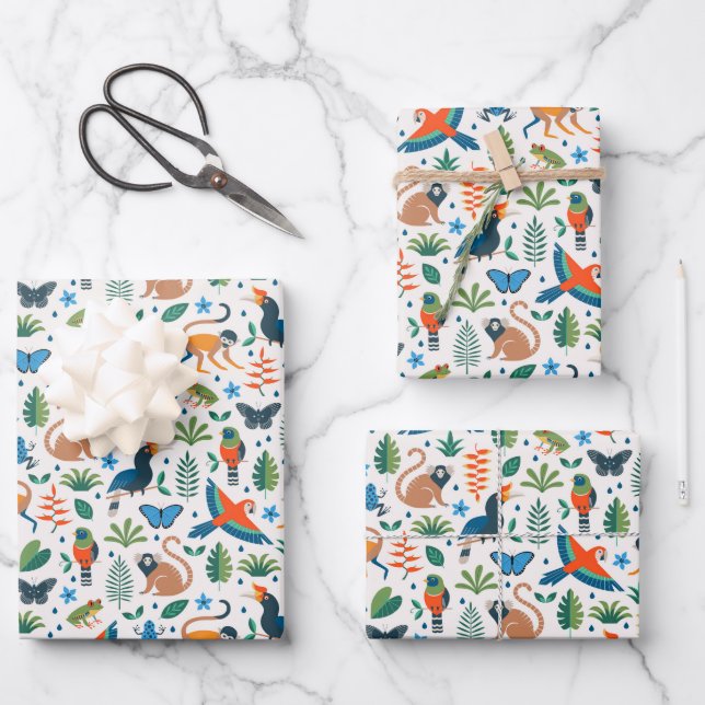 Rainforest Animal Pattern Geschenkpapier Set (Vorderseite)
