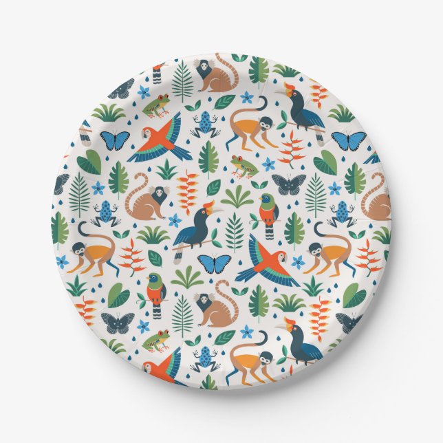 Rainforest Animal Pattern Pappteller (Vorderseite)
