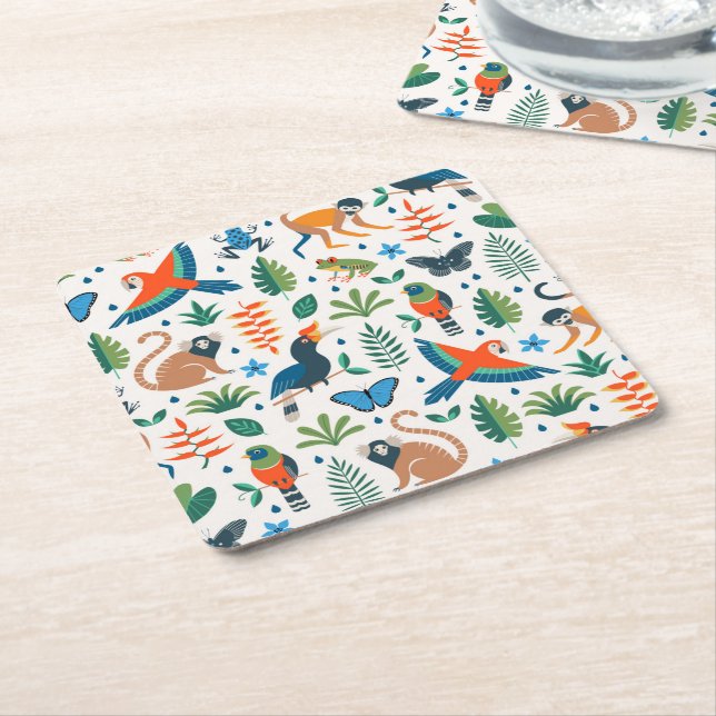 Rainforest Animal Pattern Rechteckiger Pappuntersetzer (angewinkelt)