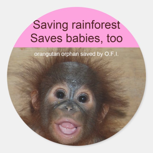 Rainforest Baby Orangutan Runder Aufkleber (Vorderseite)