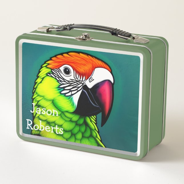 Rainforest Beauty: Exotic Wild Parrot Metall Brotdose (Vorderseite)