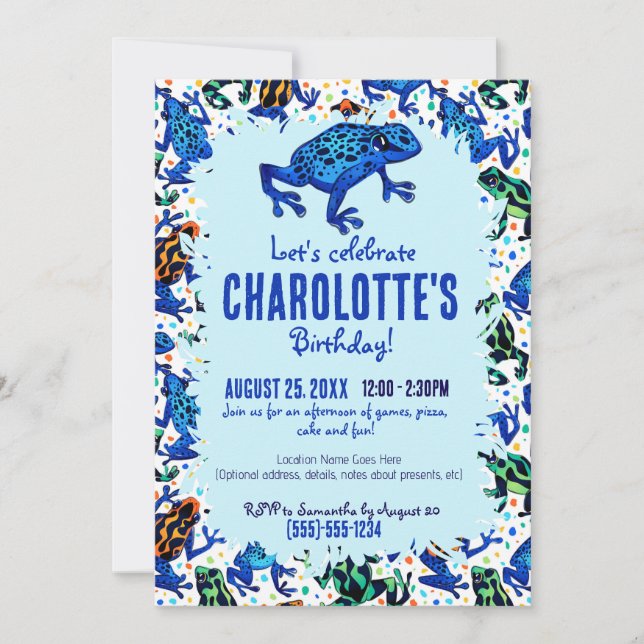 Rainforest Frog Motif Invitation d'anniversaire (Devant)