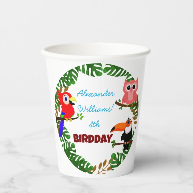 Rainforest Niedlich Owl Papagei Toucan Birthday Pappbecher (Vorderseite)