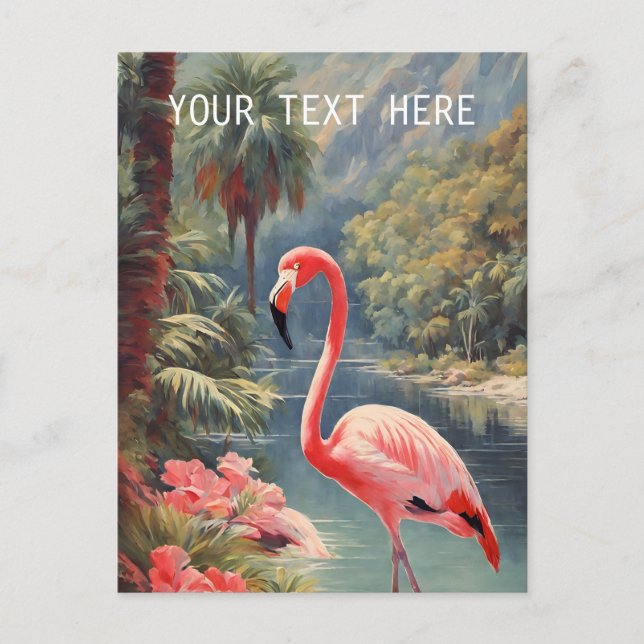 Rainforest Wildlife Pink Flamingo Vintag Postkarte (Vorderseite)