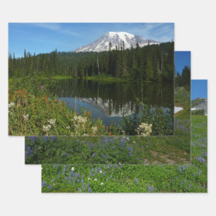 Rainier Lake Reflektion mit Wildblumen Geschenkpapier Set
