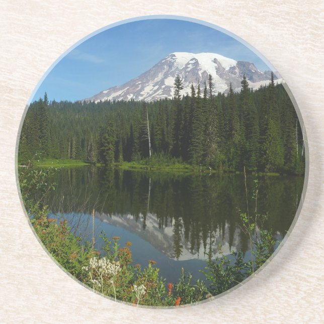 Rainier Lake Reflektion mit Wildblumen Getränkeuntersetzer (Vorne)
