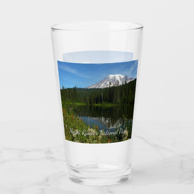 Rainier Lake Reflektion mit Wildblumen Glas (Vorderseite)