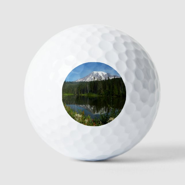 Rainier Lake Reflektion mit Wildblumen Golfball (Vorderseite)