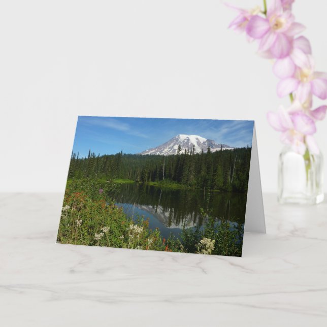 Rainier Lake Reflektion mit Wildblumen Karte (Orchidee)