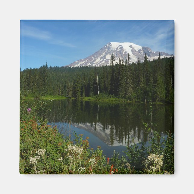Rainier Lake Reflektion mit Wildblumen Magnet (Vorne)