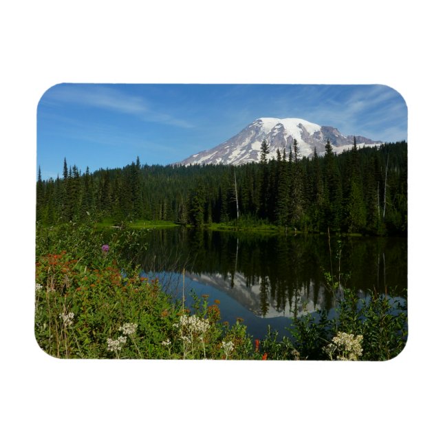 Rainier Lake Reflektion mit Wildblumen Magnet (Horizontal)