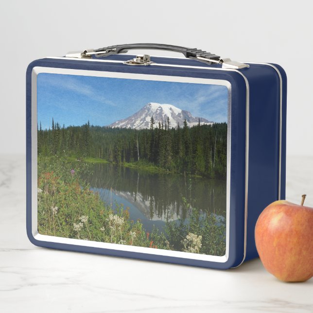 Rainier Lake Reflektion mit Wildblumen Metall Brotdose (Beispiel)