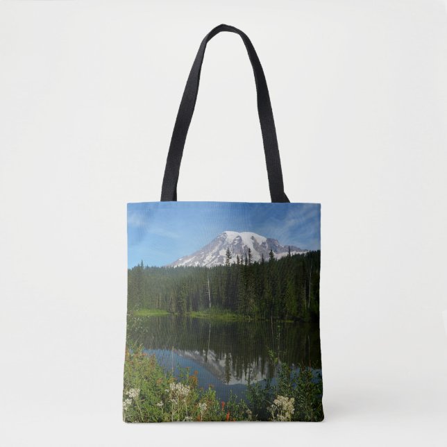 Rainier Lake Reflektion mit Wildblumen Tasche (Vorderseite)