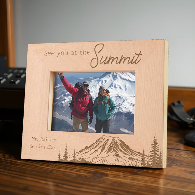 Rainier Summit Adventure Climb Aufstieg Datum Geätzte Rahmen (Personalized Mount Rainier photo frame with custom date, etched design, and inspiring quote.)