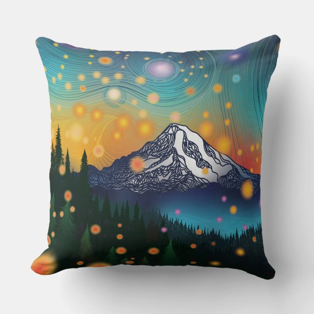 Rainier w Abend Starry Sky and Fireflies Kissen (Vorderseite)