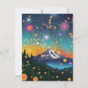 Rainier w Abend Starry Sky and Fireflies Postkarte