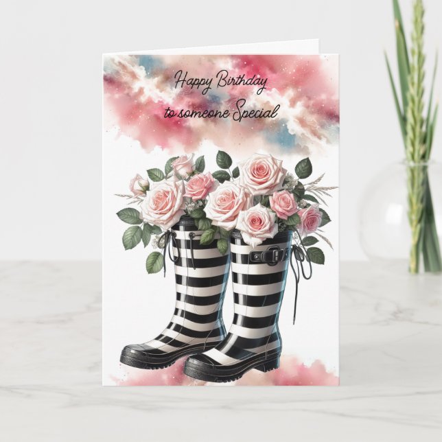 Rainstiefel und Rosesa zum Geburtstag Karte (Vorderseite)