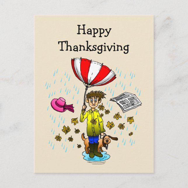 Rainy and Windy Day Happy Thanksgiving Postkarte (Vorderseite)