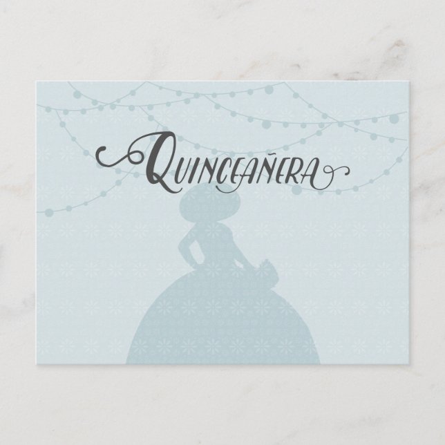 Rainy Blue & Steel Charro Silhouette Quinceanera Einladungspostkarte (Vorderseite)