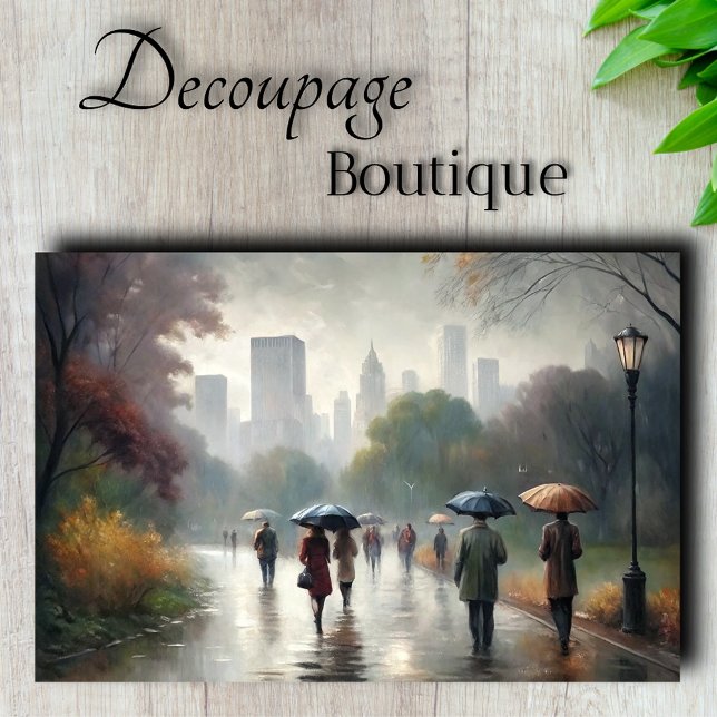 Rainy City Walk Central Park Decoupage Seidenpapier (New York City Rainy Day in Central Park Decoupage Tissue Paper)