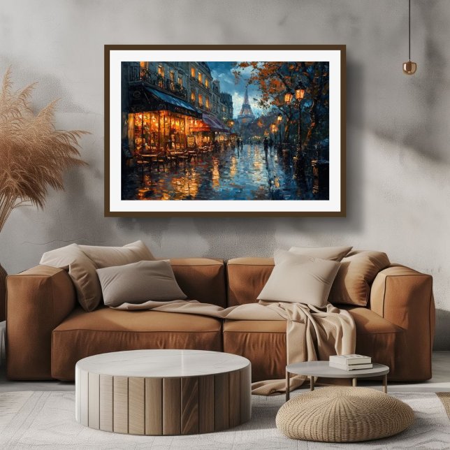 Rainy Cobblestone Street in Paris Leinwanddruck (Paris Cafe Wall Art)