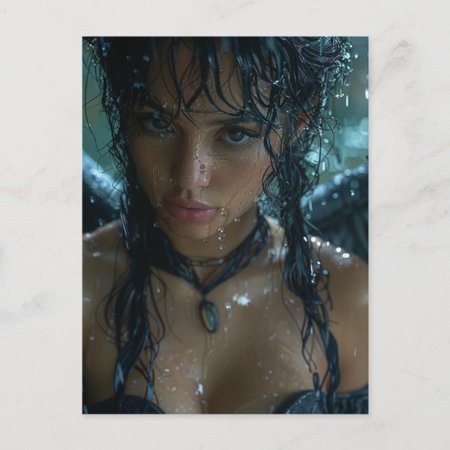 Rainy Dark Angel Fantasy Postkarte (Vorderseite)