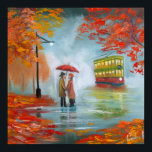 Rainy day autumn red umbrella tram painting poster<br><div class="desc"></div>
