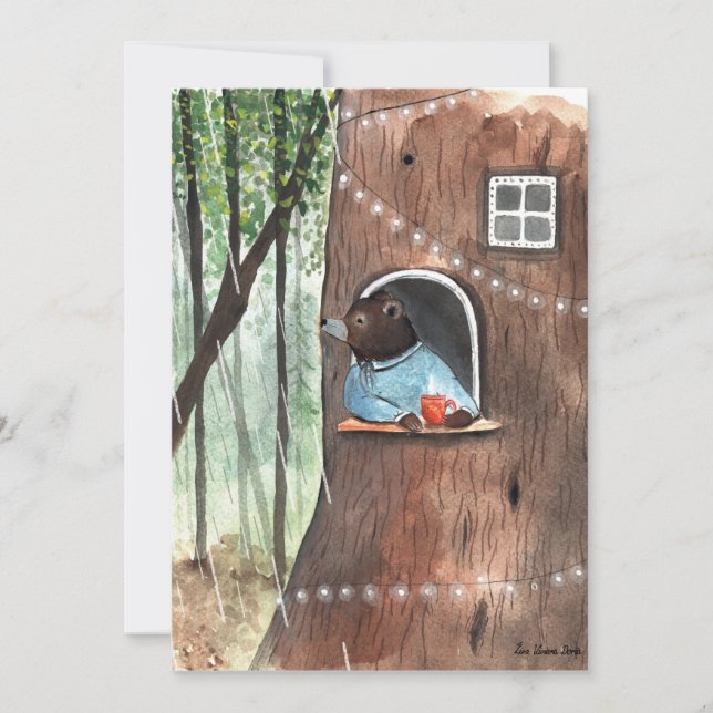 Rainy Day Bear Daydream Tea Time Illustration Einladung (Vorderseite)