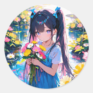 Rainy Day Blooms Runder Aufkleber