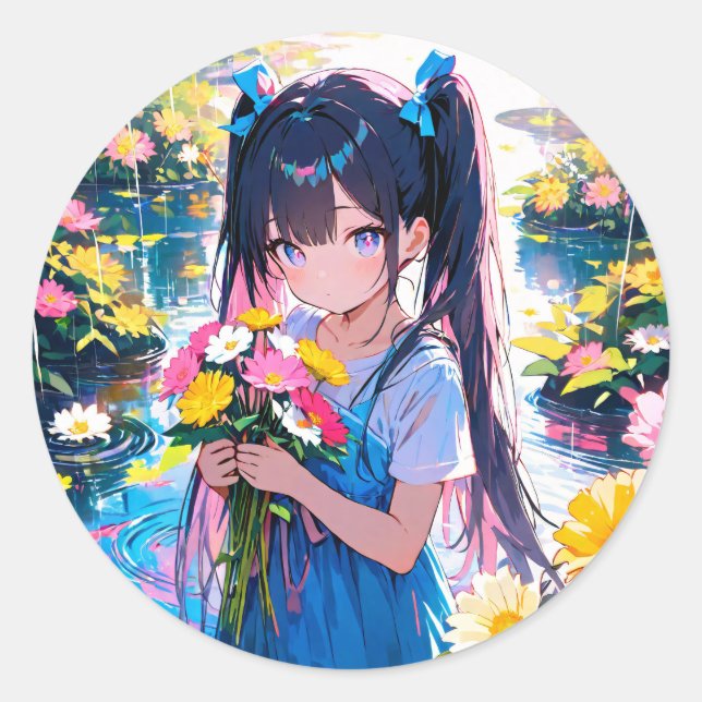 Rainy Day Blooms Runder Aufkleber (Vorderseite)