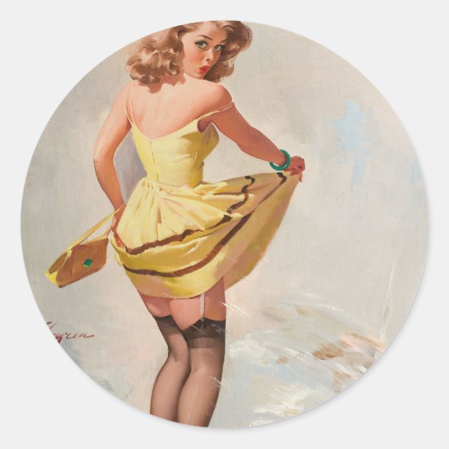 Rainy Day Button-Up Girl Runder Aufkleber (Vorderseite)