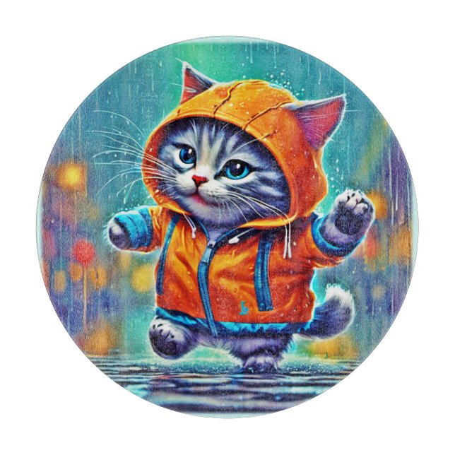 Rainy Day Cat Dance Schneidebrett (Vorderseite)